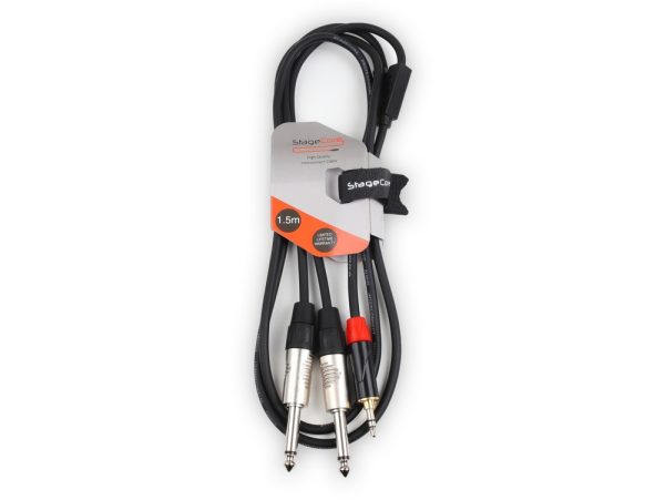 iCORE 170 - 3.5mm Stereo Mini Jack Plug - 2 x 6.35mm Mono Jack Plugs Audio Signal Cable