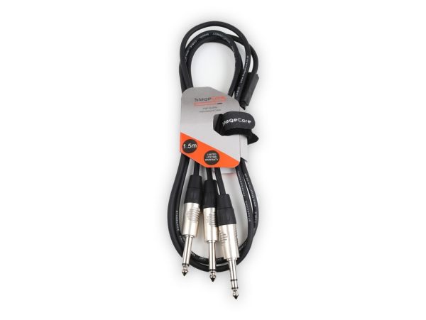 iCORE 210 - 6.35mm Stereo Jack Plug - 2 x 6.35mm Mono Jack Plugs Audio Signal Cable