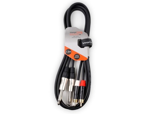 iCORE 310 - 2 x 6.35mm Mono Jack Plug - 2 x Male RCA Phono Plugs, Audio Signal Cable