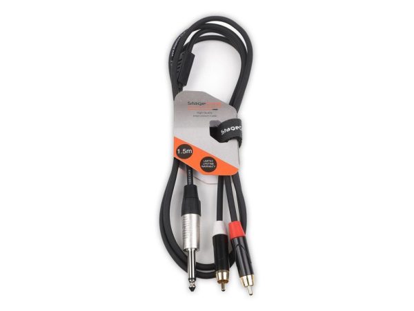 iCORE 290 - 6.35mm Mono Jack Plug - 2 x Male RCA Phono Plugs Audio Signal Cable